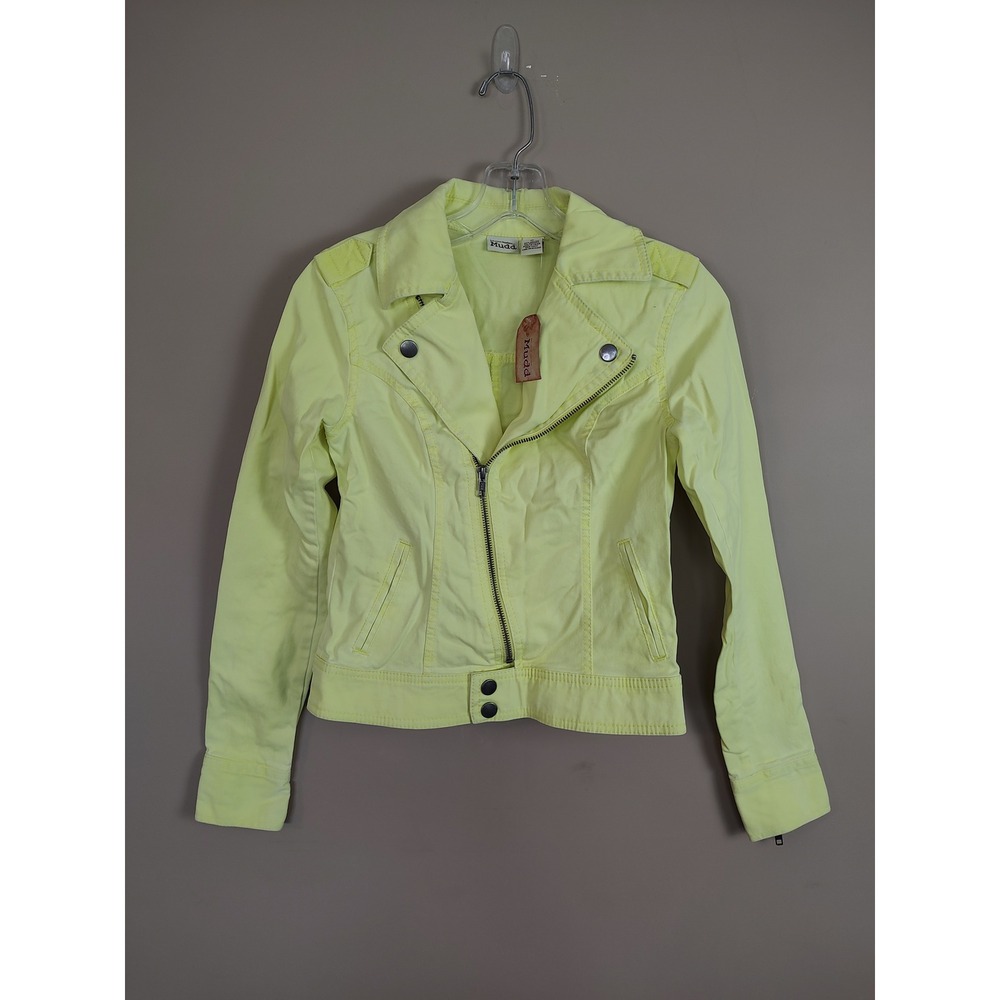 Mudd‎ Neon Yellow Moto Jacket Womens Small NWT Asymmetric Zip Cotton Twill Biker